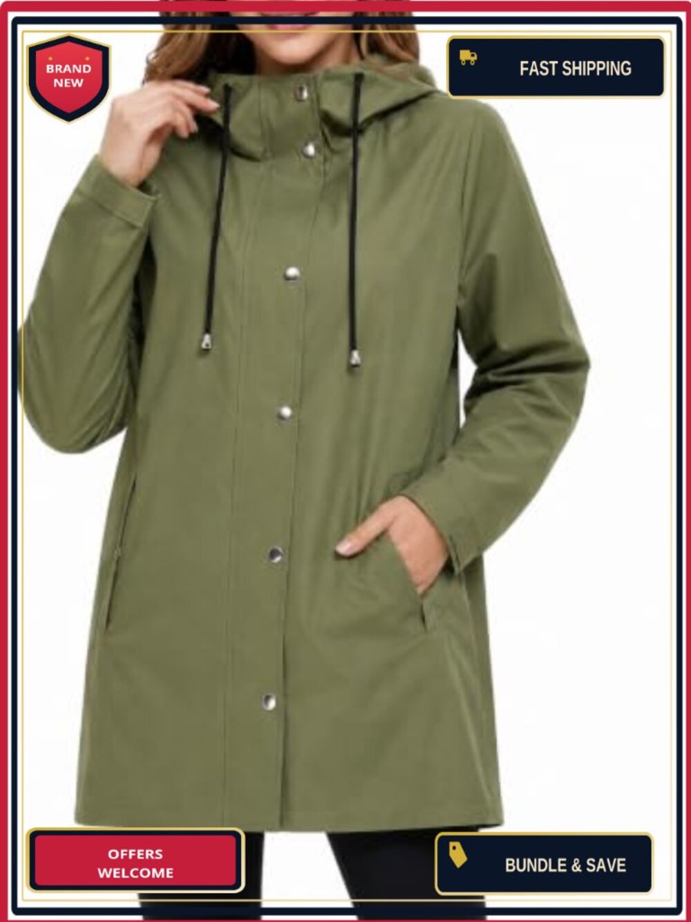 Waterproof Long Hooded Raincoat for Women Packable Lightweight Jacket